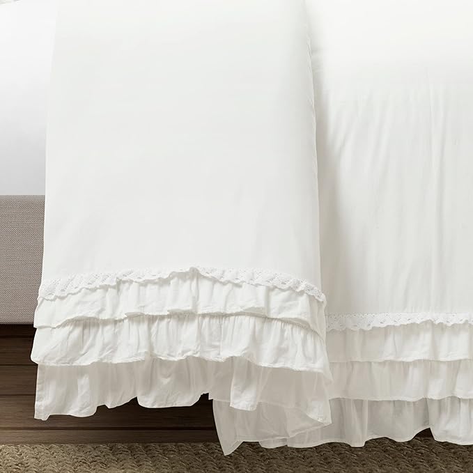 Lush Decor Ella Ruffle Lace 100% Cotton Duvet Cover, 3 Piece Set, Full/Queen - Image 5