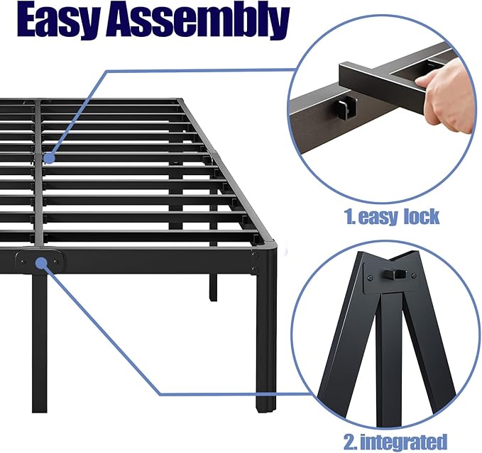 Hunlostten 12" High King Bed Frame No Box Spring Needed, Heavy Duty King - Image 4