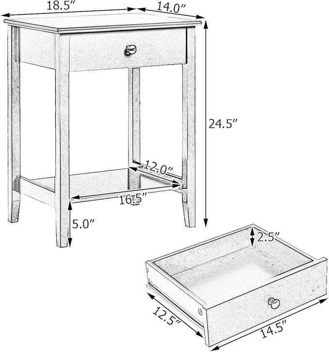 Giantex Nightstand Wooden 2-Tier Couch Sofa Side Table - Image 3