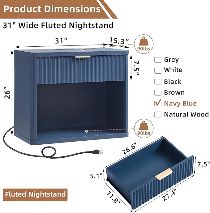 LEYAOYAO 31" Wide Fluted Nightstand - Image 2