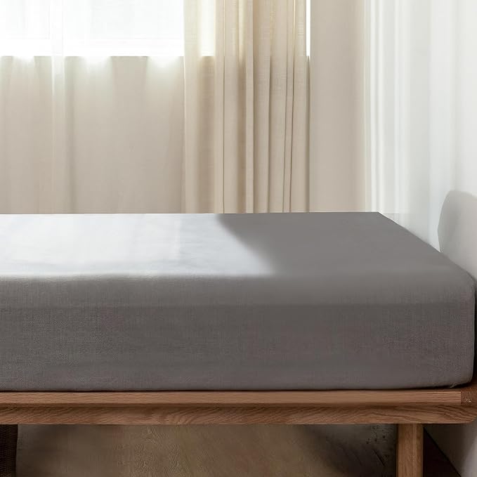 MooMee Fitted Bottom Sheet Only 100% Washed Cotton Linen Like Textured - Image 2