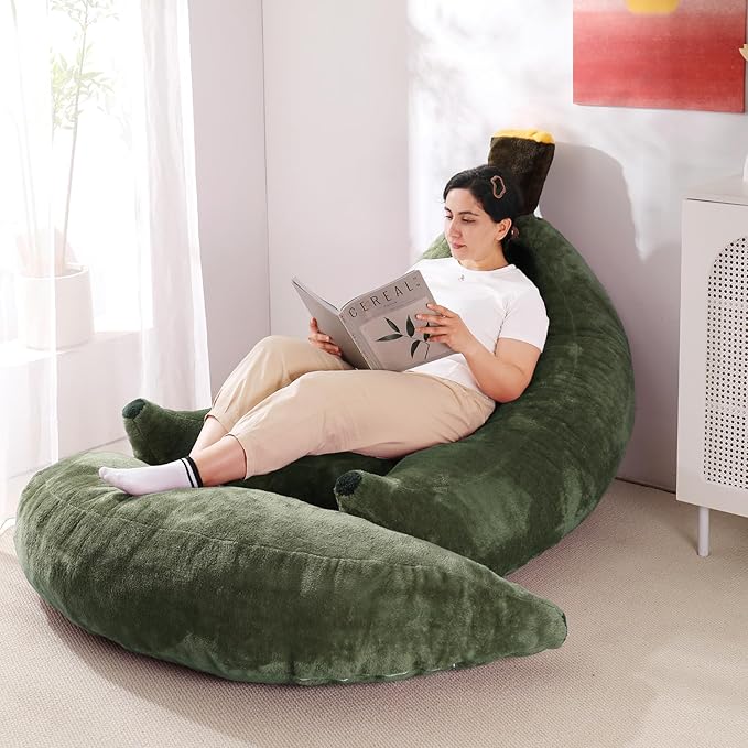 Banana Bean Bag Chair with Ottoman, Floor Sofa Bed with Footrest, Comfy - Image 6