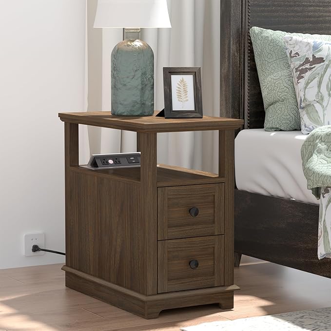 HIFYOBRO Narrow End Table with Flip Top Charging Station Set of 2, Side Table - Image 2