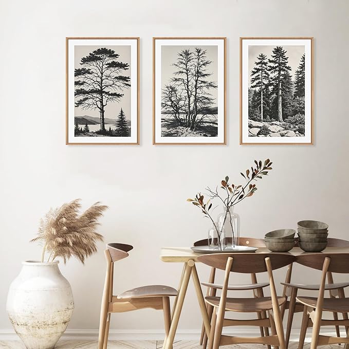 LHIUEM Large Vintage Sketch Tree Framed Wall Art Set, Antique Black and White - Image 4