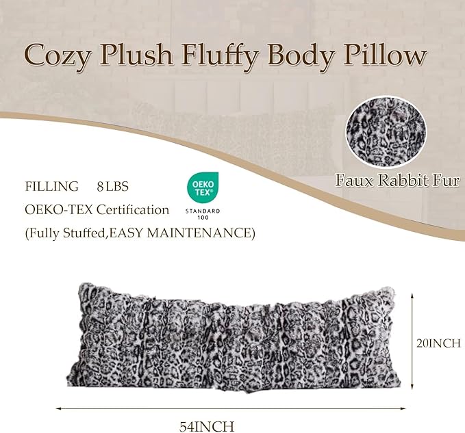 20x54 Fluffy Leopard Print Body Pillow, Cheetah Print Plush Fuzzy Faux Fur Body - Image 3