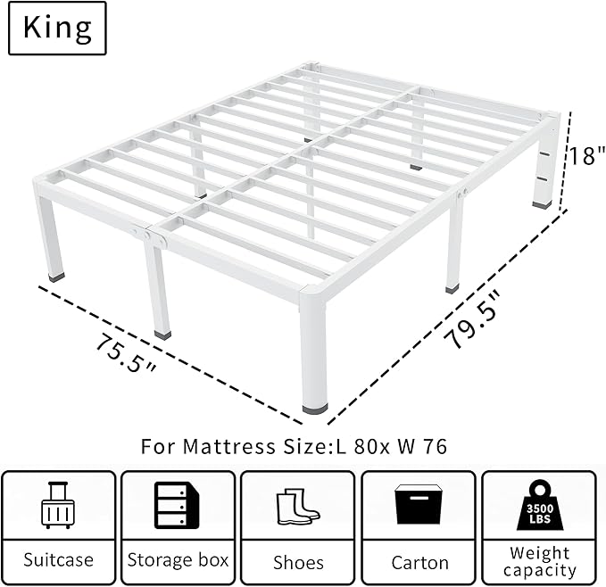 ROIL 18 Inch White King Size Bed Frame - Image 2