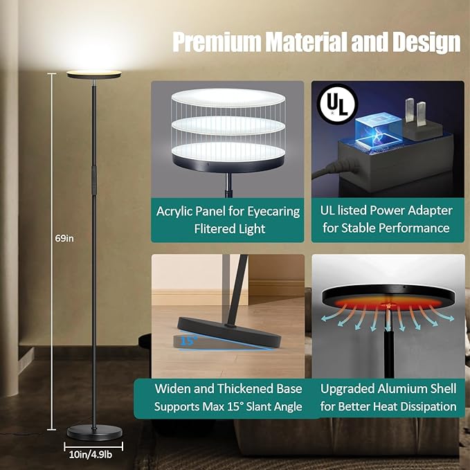 Floor Lamp, Upgraded 40W 4000LM Super Bright Torchiere LED Floor Lamps - Image 10