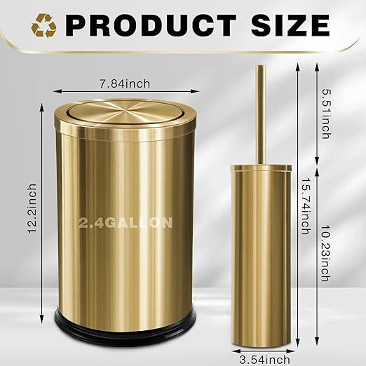 Maxdot 2 Pcs Gold Bathroom Trash Can - Image 2