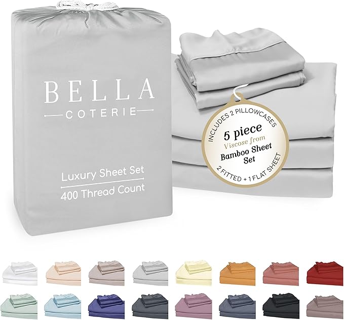 Bella Coterie Luxury Bamboo Viscose Split King Size Sheet Set | 2 Fitted Sheets by BC