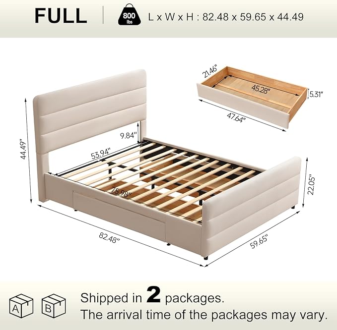 VELOCAVA Full Size Upholstered Platform Bed Frame - Image 2