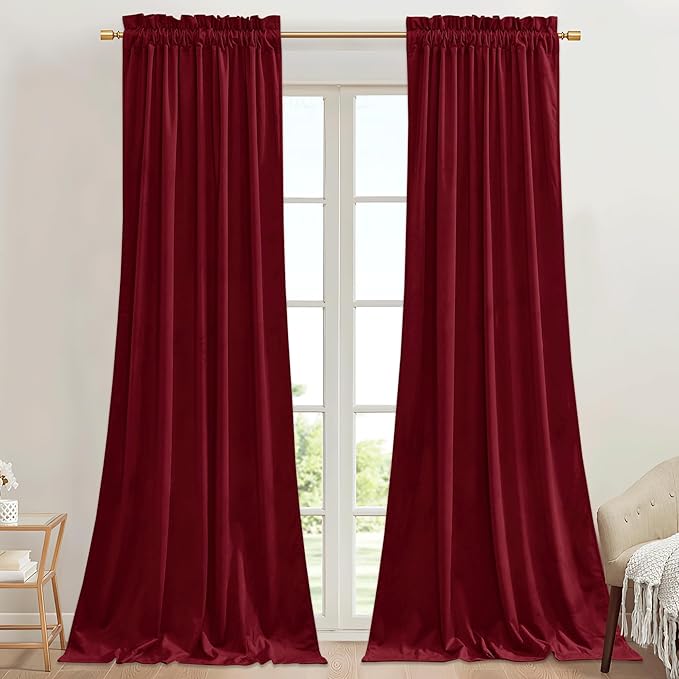 StangH Red Velevt Curtains 90 inches Long Christmas Home Decoration Thermal by StangH