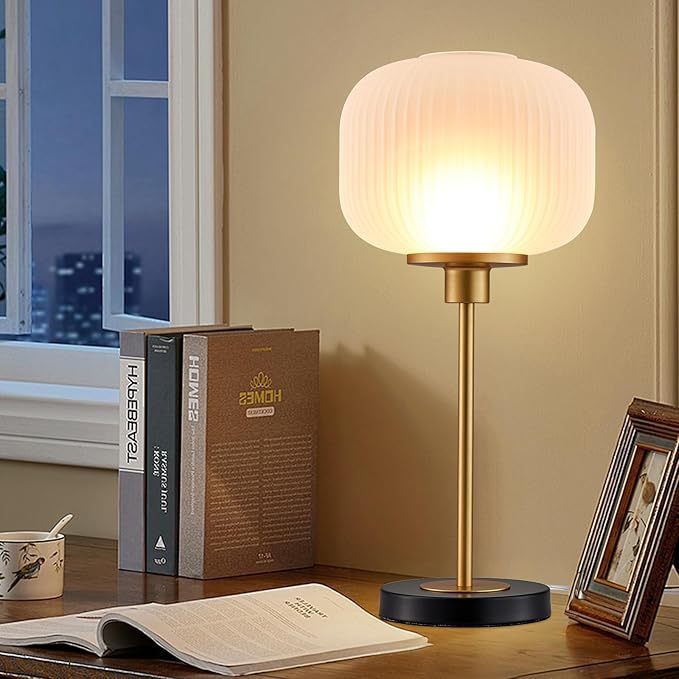 Industrial Table Lamps with Unique Glass Shade, Vintage Bedside Lamps - Image 7