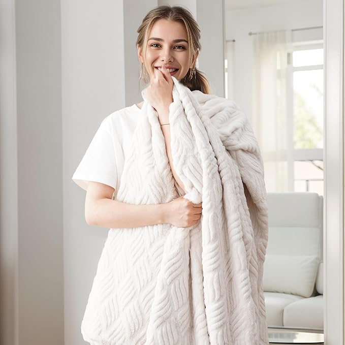 BATTILO HOME White Faux Fur Throw Blanket - Image 8