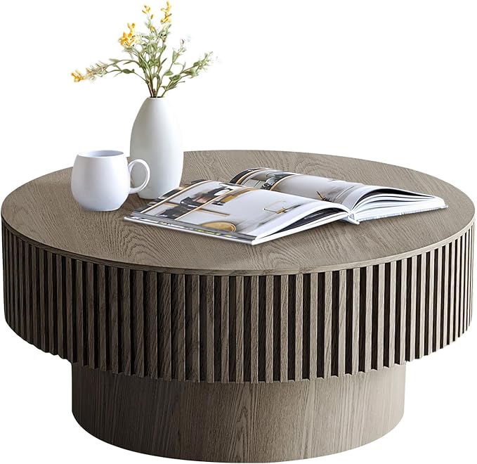 LKTART Round Coffee Table for Living Room, Accent Fluted Drum Coffee Table by LKTART