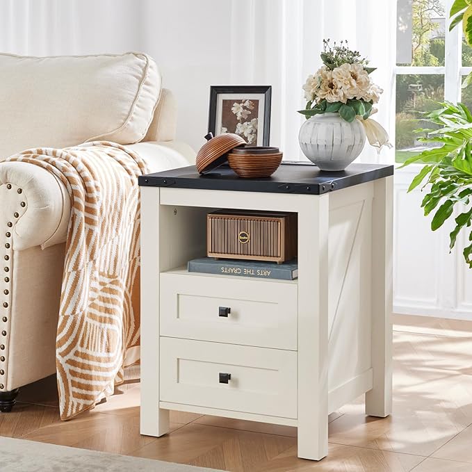 Joaxswe Night Stands with Charging Station Set of 2, Farmhouse Nightstand - Image 2