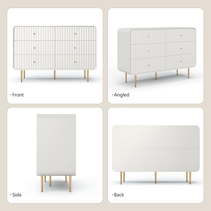 HLR Fluted 6 Drawers Dresser, Dresser TV Stand, Wood Dressers & Chest of Drawers - Image 8