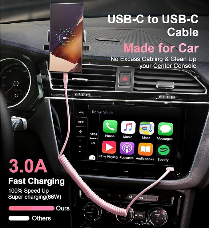 USB C to C Cable 6FT, CarPlay iPhone USB-C Cable/Android Auto USB C Cord - Image 3