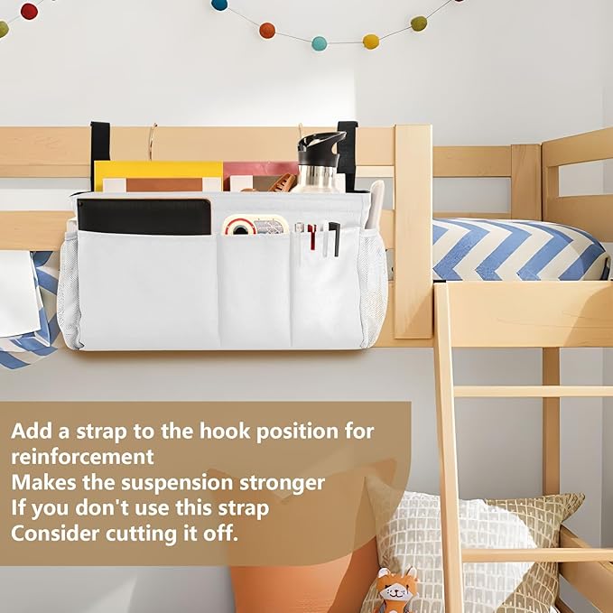 KOPIRIT White Bedside Caddy Storage Bag Bedside Organizer - Image 6