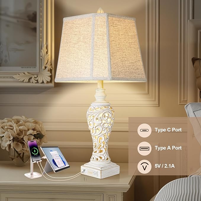 Vintage Table Lamps Set of 2, 28.5'' High Bedside Lamps - Image 4