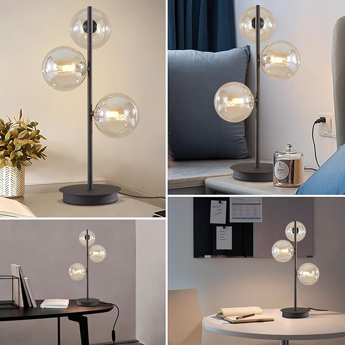 Mid Century Modern 3 Lights Globe Table Lamp Contemporary Minimalist Tall - Image 4