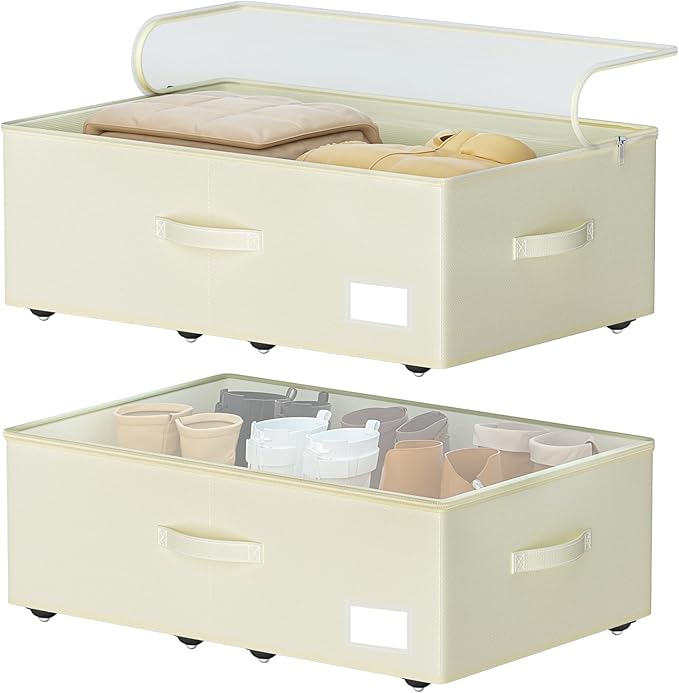 Under Bed Storage with Wheels, No Assemble Required 12 inches height Under Bed by EASIERLIFEENJOYWORLDBEAUTY
