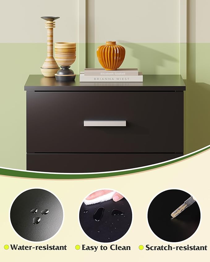WLIVE Black Night Stand with 3 Drawers, Small Wooden Nightstand, Bed Side Table - Image 4