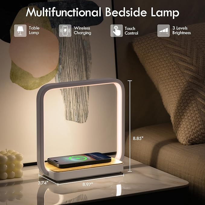 WILIT Bedside Lamp with Qi Wireless Charger, A13 Table lamp 3 Step Dimmable - Image 2
