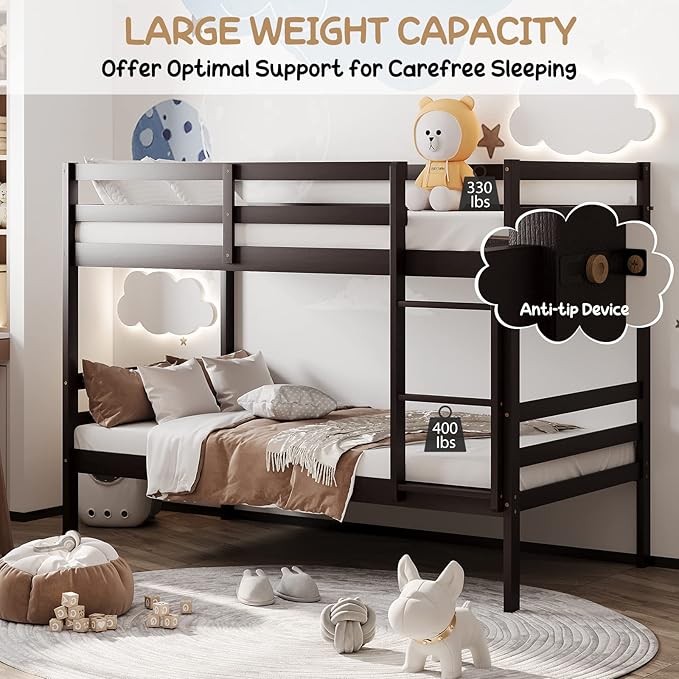KOMFOTT Wood Bunk Bed Twin Over Twin, Bunk Bed - Image 5