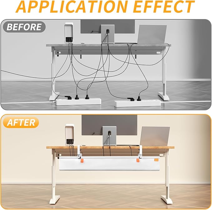 No Drill Under Desk Cable Management Tray, Fabric Cable Management - Image 2