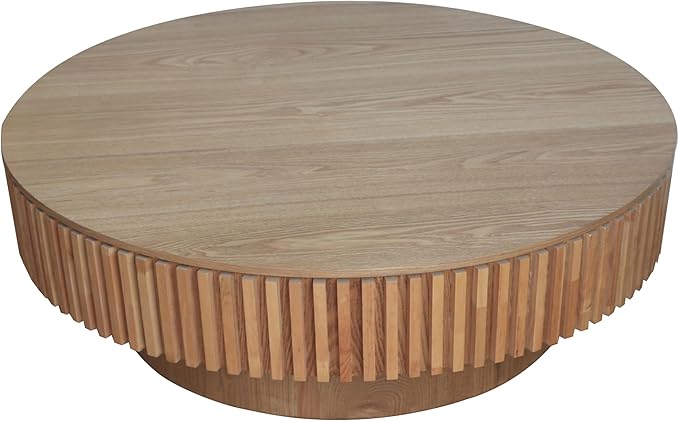 LKTART Round Coffee Table for Living Room, Accent Fluted Drum Coffee Table - Image 5