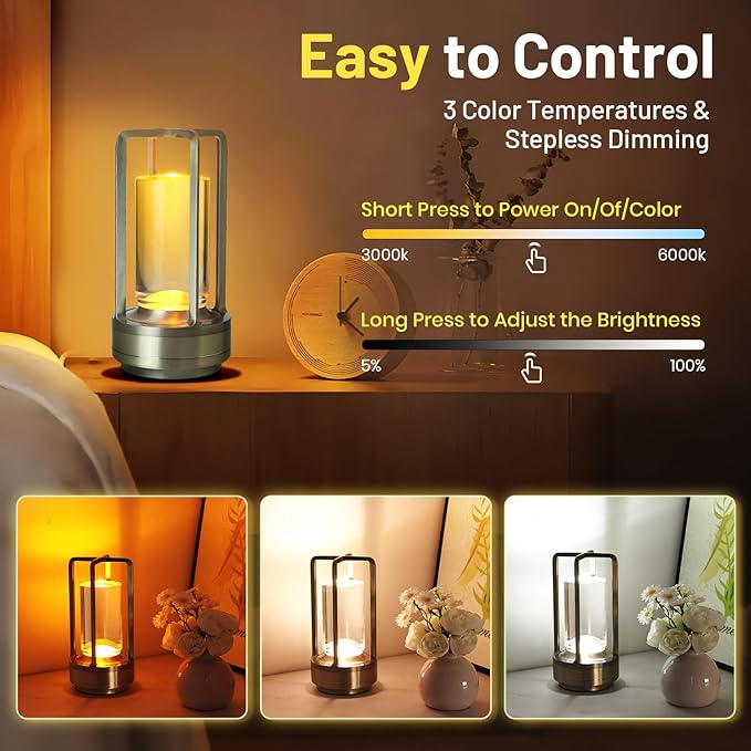 Crystal Lantern Lights Set of 2, Czgor Battery Operated Rechargeable Cordless - Image 3
