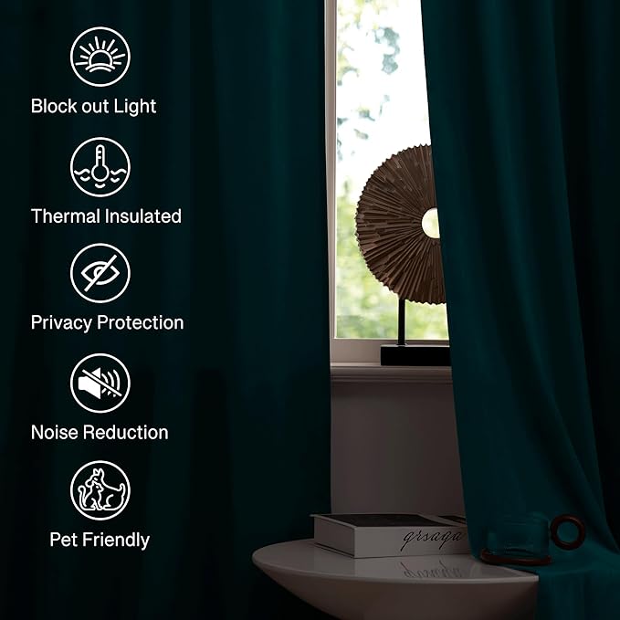 StangH Velvet Teal Curtains for Bedroom, Super Soft Room Darkening Thermal - Image 6