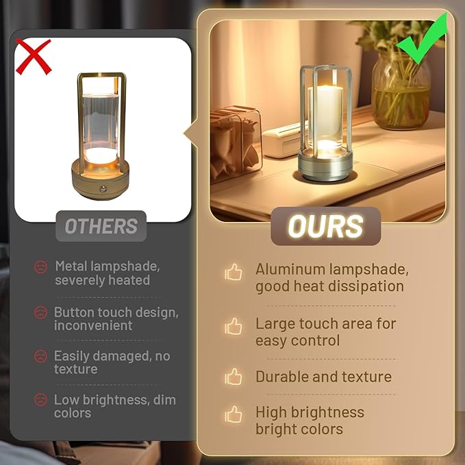 Crystal Table Lantern Light, Battery Operated Rechargeable Cordless Crystal - Image 5