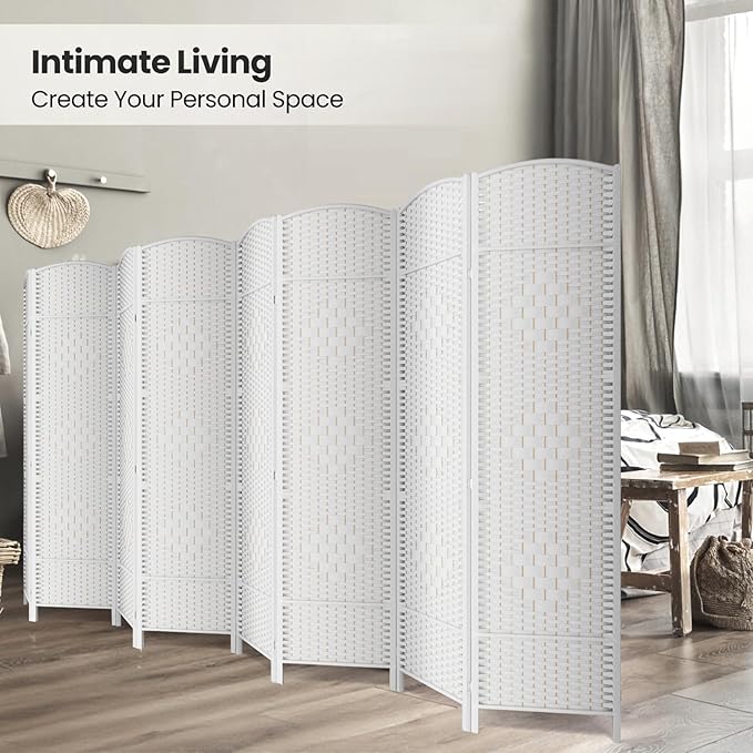 Folding Room Divider, Weave Fiber Privacy Screen, Extra Wide Room Screen - Image 4