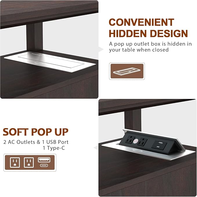 HIFYOBRO Narrow End Table with Flip Top Charging Station, Side Table with 2 - Image 4