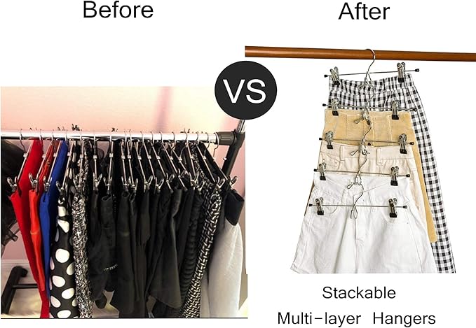 Amber Home 12 Pack Heavy Duty Add on Metal Pants Skirt Hangers, Stackable - Image 5