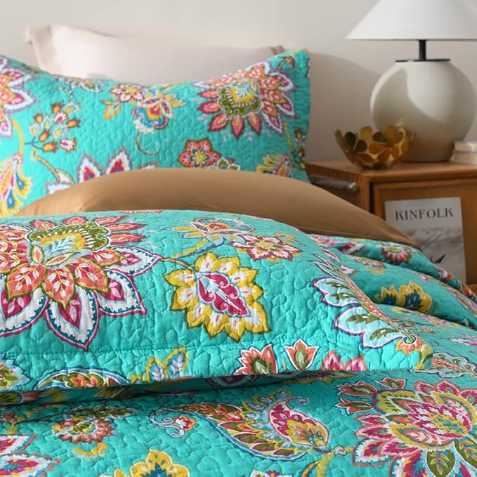 Cotton Bedspread Quilt Sets Reversible Bedding Coverlet Sets Comforter Paisley - Image 7