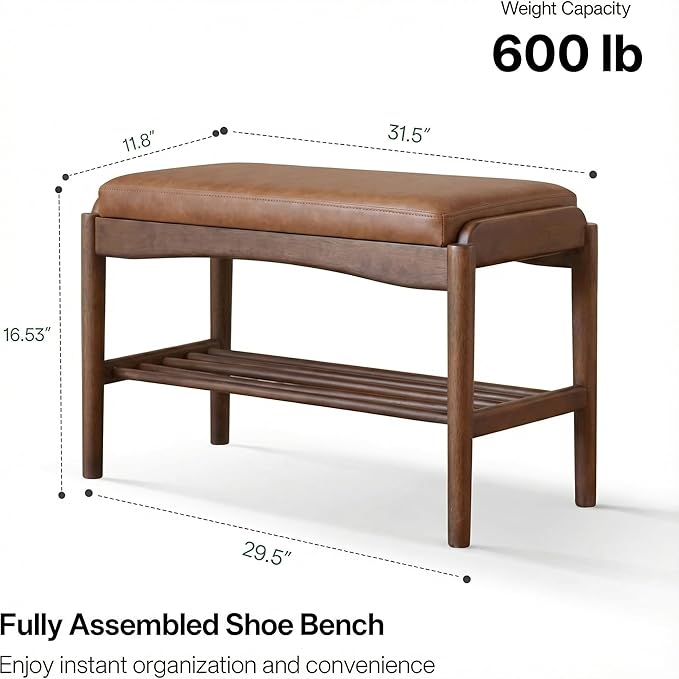 Black Walnut Shoe Bench Assembled, Solid Wood Shoe Rack Bench - Image 2