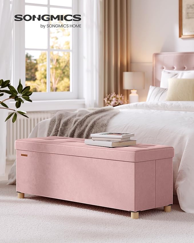SONGMICS Storage Ottoman Bench, Folding Storage Chest, 15 x 43.3 x 15.7 Inches - Image 2