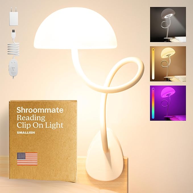Shroommate Clip On Light and Bed Headboard Lamp, Bedside Table Lamp by Smallish