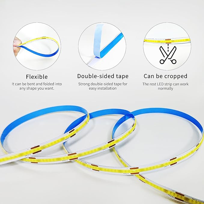 COB LED Strip Lights 100ft, 3000K DC 24V Dimmable Warm White Flexible LED Rope - Image 6