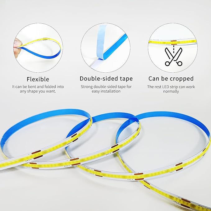 COB LED Strip Lights 100ft, 6000K DC 24V Dimmable White Flexible LED Rope Lights - Image 6