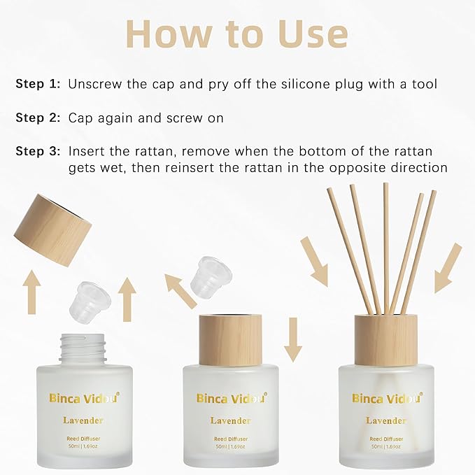 Reed Diffuser Set, Binca Vidou Lavender & White Jasmine Natural Scent Oil - Image 6