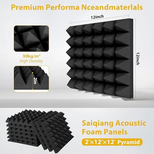 12 Pack Soundproof Wall Panels, Saiqiang Acoustic Foam 2" x 12"x 12" Sound - Image 2