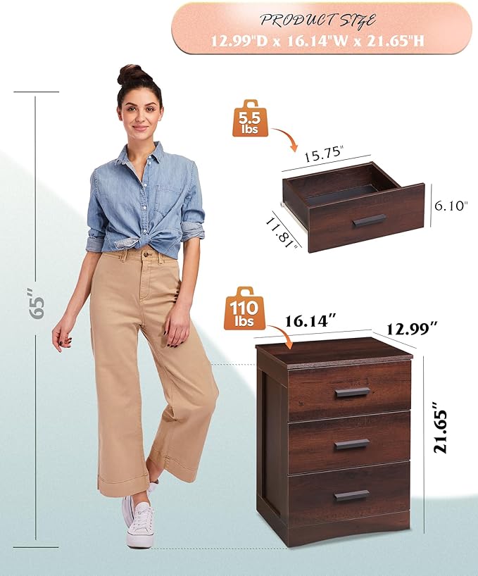 WLIVE Night Stand, Wood Nightstand - Image 3