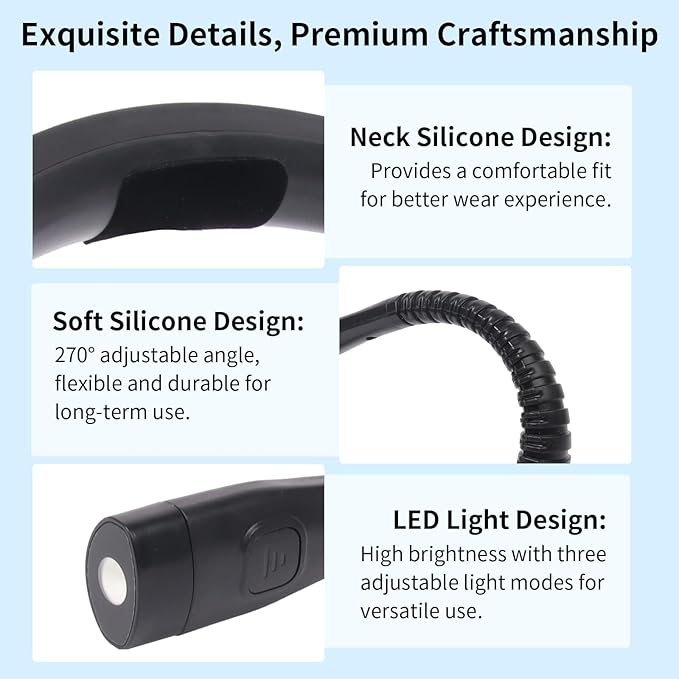 Book Light, 3-Color & 9-Brightness Reading Light, Bendable Neck Light, 80-hr - Image 2