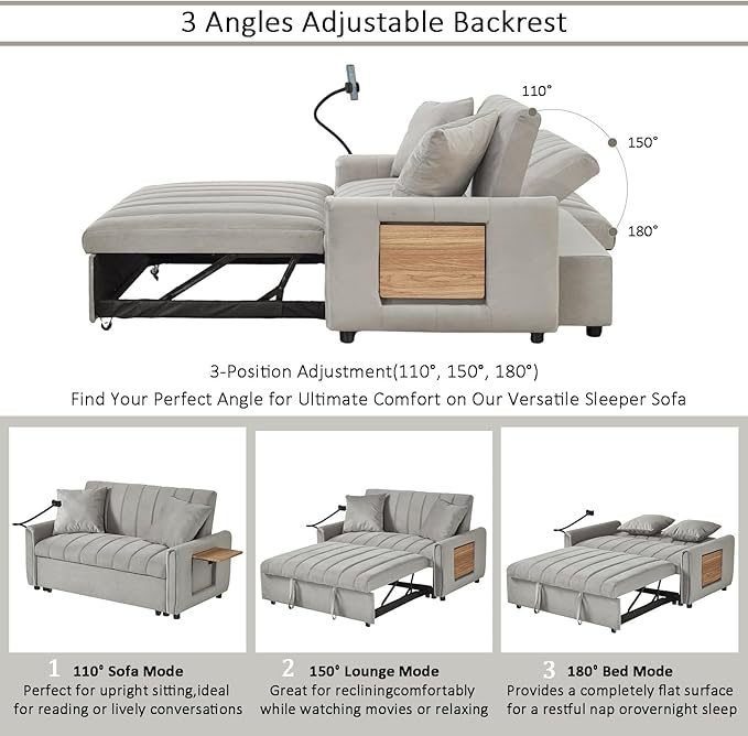 3 in 1 Convertible Sleeper Sofa Bed, Pull Out Couch Bed - Image 3