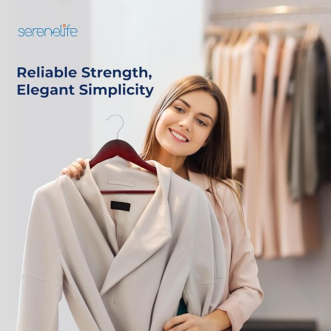 SereneLife 10-Pack Wooden Coat Hangers – Durable Suit Hangers - Image 7