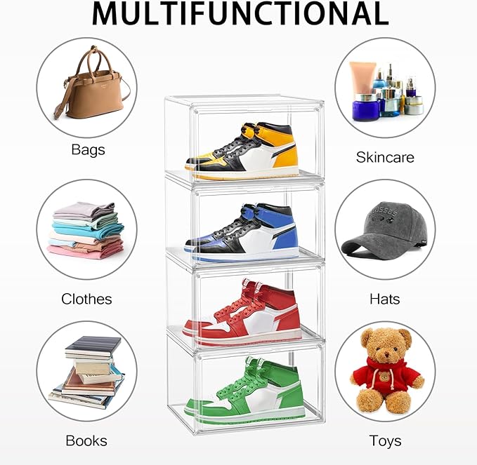 10 Pcs Clear Shoe Storage Boxes Stackable Acrylic Sneaker Shoe Display Case - Image 5