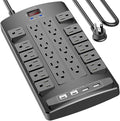 QINLIANF Surge Protector Power Strip - 10Ft Flat Plug Heavy Duty Extension Cord by QINLIANF